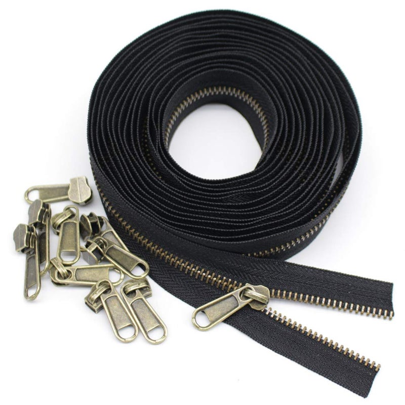 YaHoGa #5 Metal Zippers by The Yard Bulk 4 Yards + 10 pcs Sliders for Bags DIY Sewing Tailor Crafts (Anti-Brass Teeth) - Image 3